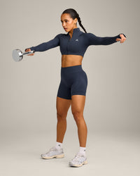 EnhanceLift™ Seamless Shorts with Gray Logo | True Blue