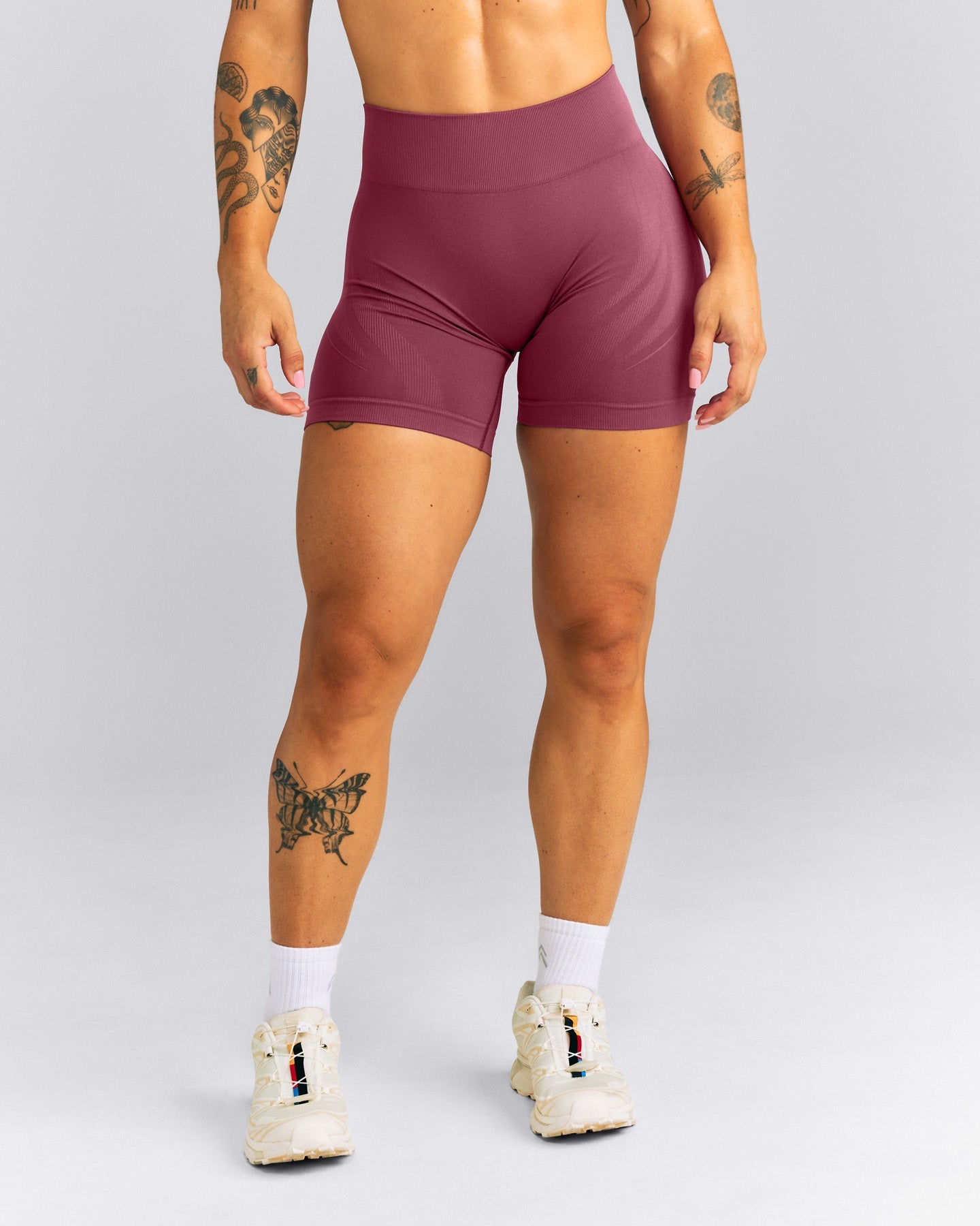 EnhanceLift™ Seamless Mid Rise Shorts New Branding | Burnt Maroon Red