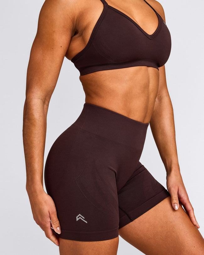 EnhanceLift™ Seamless Shorts with Gray Logo | Plum Brown