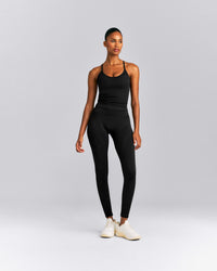 EnhanceLift™ Seamless Strappy Racer Tank Top with Built in Bra New Branding | Black