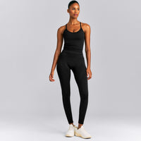 EnhanceLift™ Seamless Strappy Racer Tank Top with Built in Bra New Branding | Black