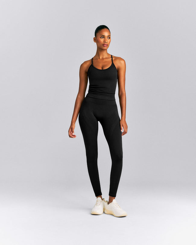 EnhanceLift™ Seamless Strappy Racer Tank Top with Built in Bra New Branding | Black