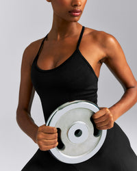 EnhanceLift™ Seamless Strappy Racer Tank Top with Built in Bra New Branding | Black