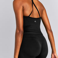EnhanceLift™ Seamless Strappy Racer Tank Top with Built in Bra New Branding | Black