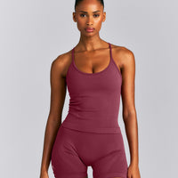 EnhanceLift™ Seamless Strappy Racer Tank Top with Built in Bra New Branding | Burnt Maroon Red