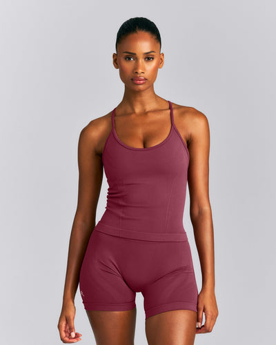 EnhanceLift™ Seamless Strappy Racer Tank Top with Built in Bra New Branding | Burnt Maroon Red