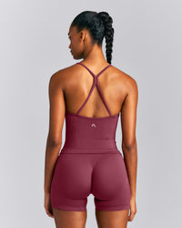 EnhanceLift™ Seamless Strappy Racer Tank Top with Built in Bra New Branding | Burnt Maroon Red
