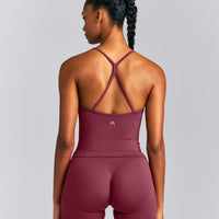 EnhanceLift™ Seamless Strappy Racer Tank Top with Built in Bra New Branding | Burnt Maroon Red
