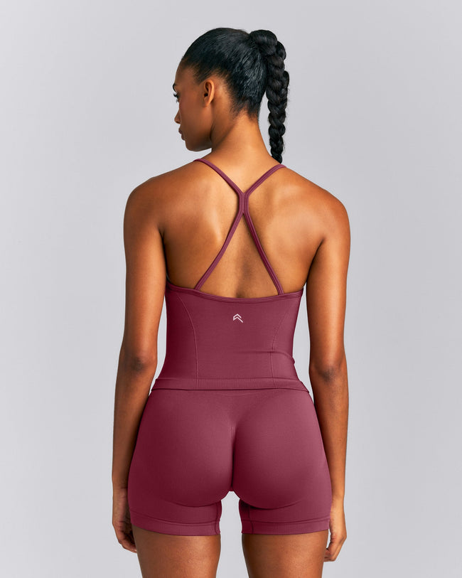 EnhanceLift™ Seamless Strappy Racer Tank Top with Built in Bra New Branding | Burnt Maroon Red