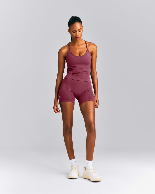 EnhanceLift™ Seamless Strappy Racer Tank Top with Built in Bra | Burnt Maroon Red