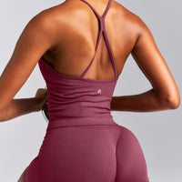 EnhanceLift™ Seamless Strappy Racer Tank Top with Built in Bra New Branding | Burnt Maroon Red