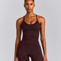 EnhanceLift™ Seamless Strappy Racer Tank Top with Built in Bra New Branding | Plum Brown