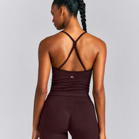 EnhanceLift™ Seamless Strappy Racer Tank Top with Built in Bra New Branding | Plum Brown
