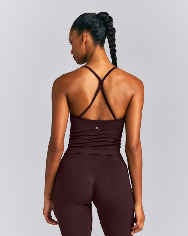 EnhanceLift™ Seamless Strappy Racer Tank Top with Built in Bra New Branding | Plum Brown