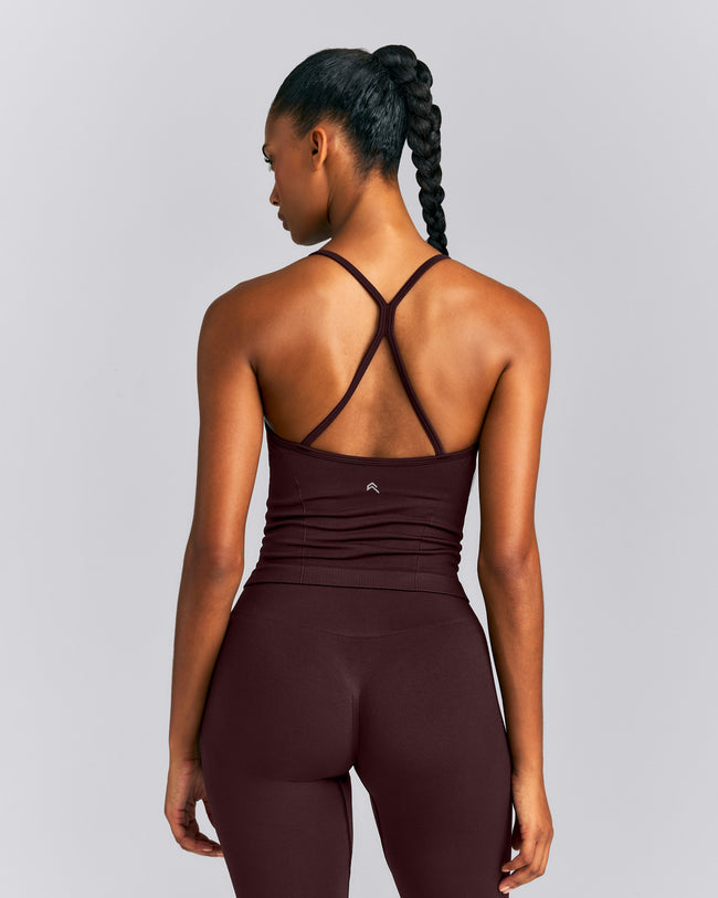 EnhanceLift™ Seamless Strappy Racer Tank Top with Built in Bra | Plum Brown