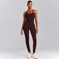 EnhanceLift™ Seamless Strappy Racer Tank Top with Built in Bra New Branding | Plum Brown