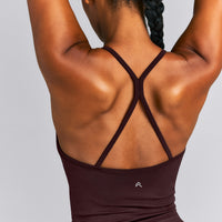EnhanceLift™ Seamless Strappy Racer Tank Top with Built in Bra | Plum Brown