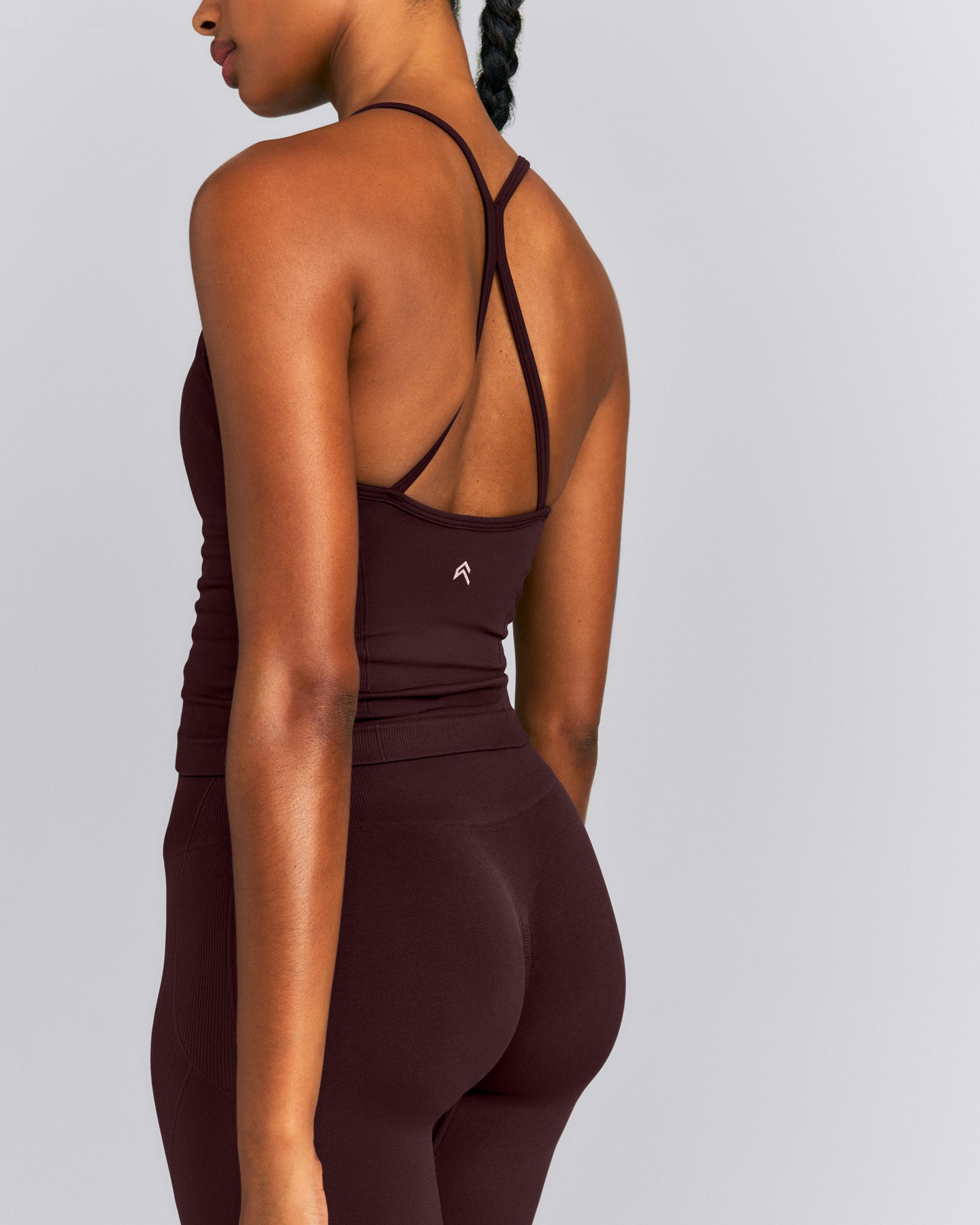 EnhanceLift™ Seamless Strappy Racer Tank Top with Built in Bra New Branding | Plum Brown