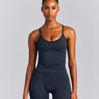 EnhanceLift™ Seamless Strappy Racer Tank Top with Built in Bra | True Blue