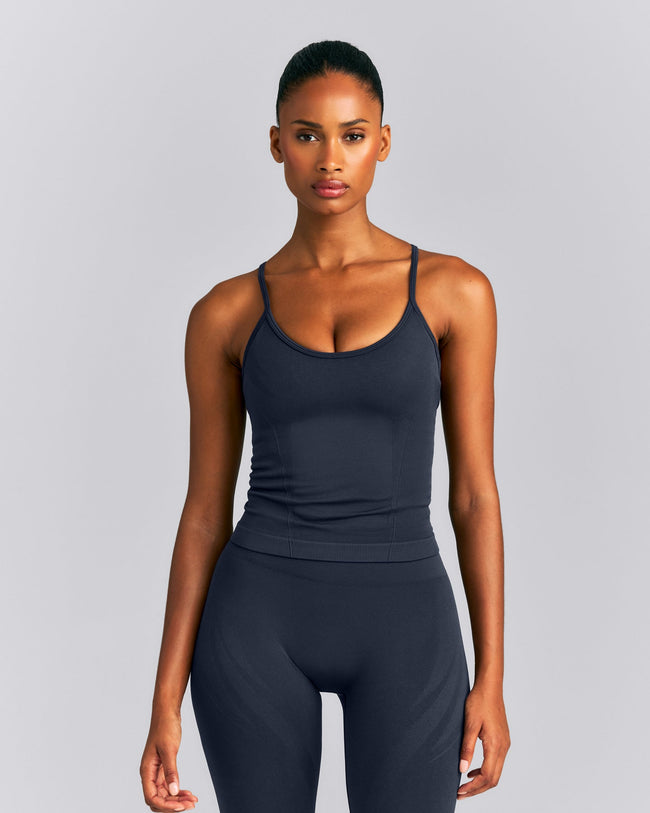 EnhanceLift™ Seamless Strappy Racer Tank Top with Built in Bra New Branding | True Blue