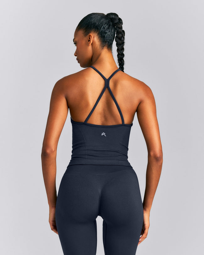 EnhanceLift™ Seamless Strappy Racer Tank Top with Built in Bra New Branding | True Blue