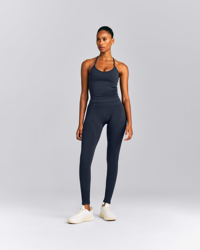 EnhanceLift™ Seamless Strappy Racer Tank Top with Built in Bra | True Blue