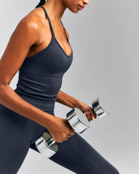EnhanceLift™ Seamless Strappy Racer Tank Top with Built in Bra | True Blue