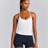 EnhanceLift™ Seamless Strappy Racer Tank Top with Built in Bra New Branding | White