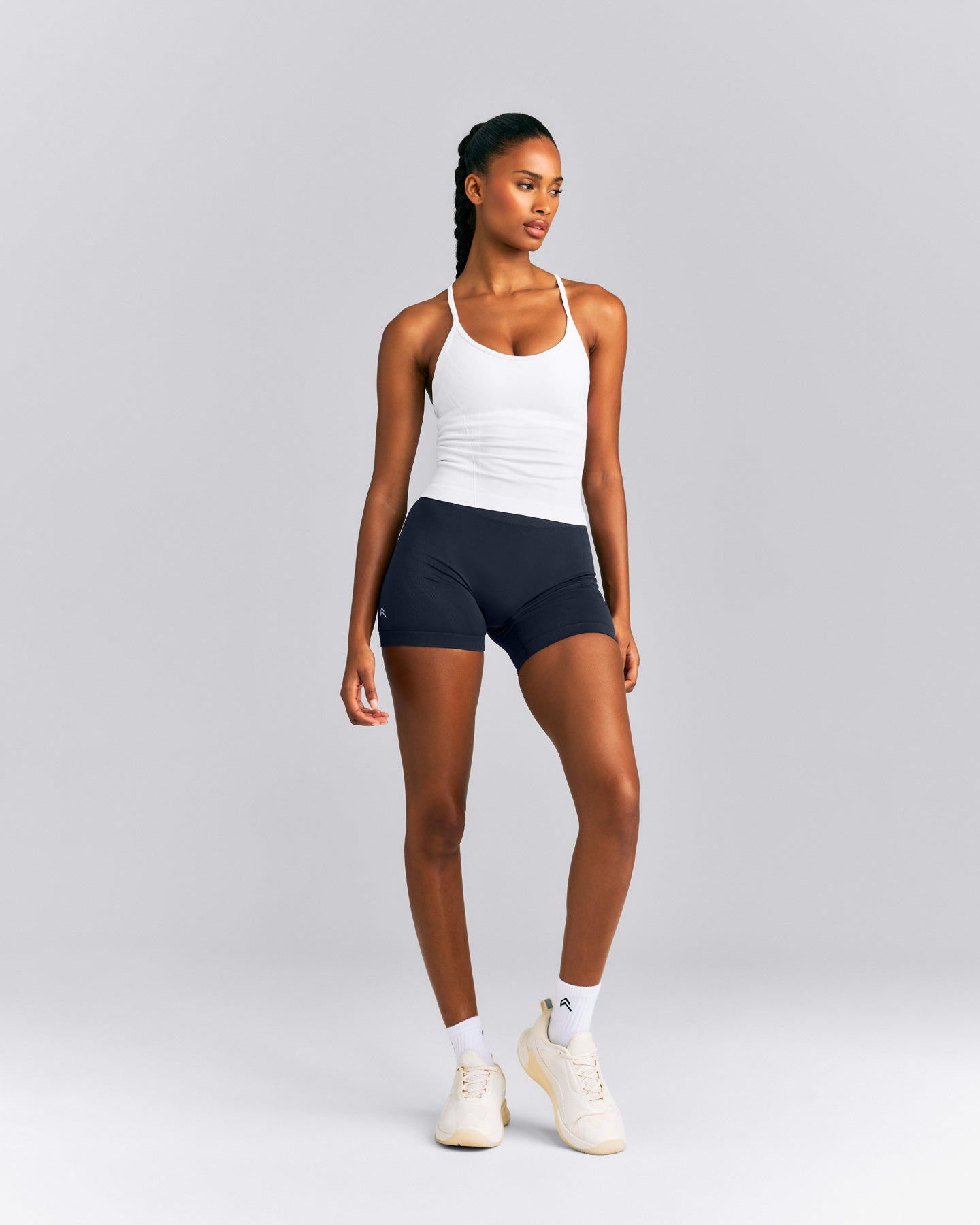 EnhanceLift™ Seamless Strappy Racer Tank Top with Built in Bra New Branding | White
