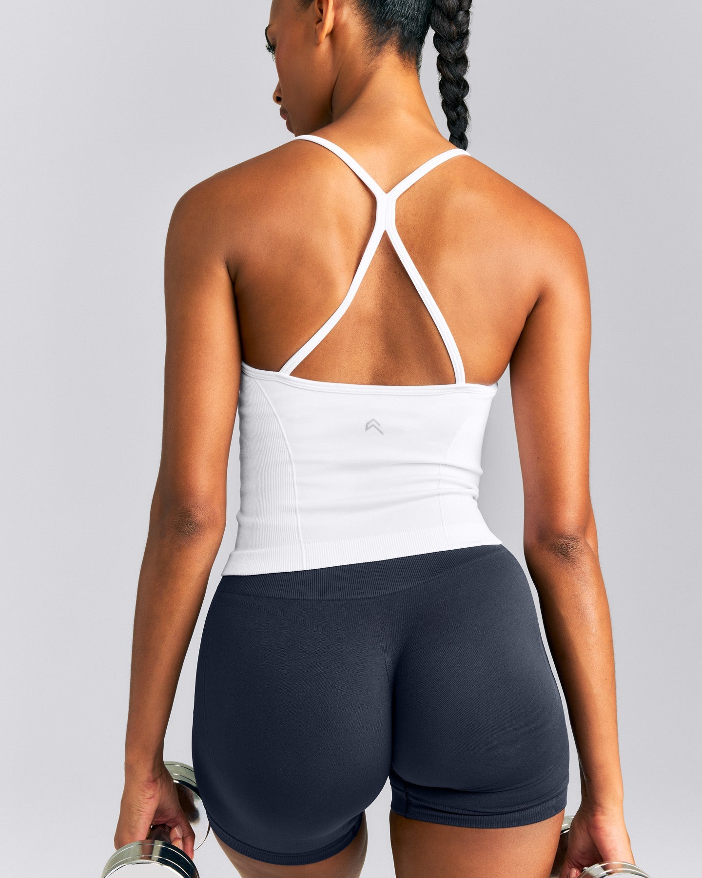 EnhanceLift™ Seamless Strappy Racer Tank Top with Built in Bra New Branding | White