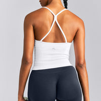 EnhanceLift™ Seamless Strappy Racer Tank Top with Built in Bra New Branding | White