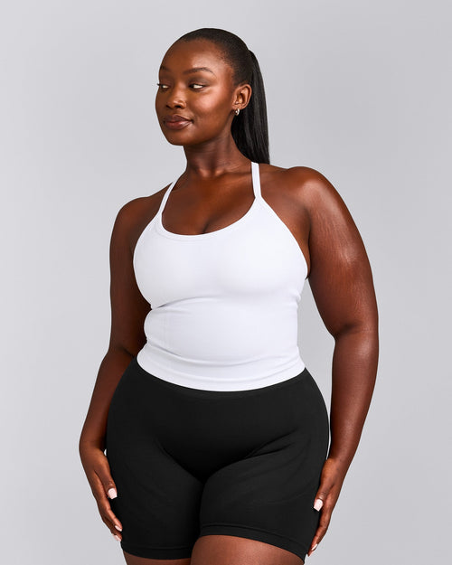 EnhanceLift™ Seamless Strappy Racer Tank Top with Built in Bra Shelf | White