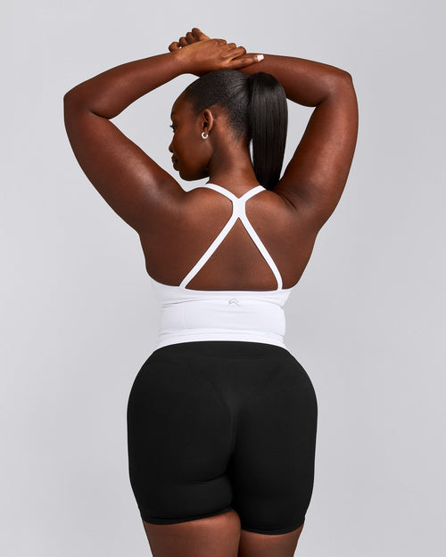 EnhanceLift™ Seamless Strappy Racer Tank Top with Built in Bra Shelf | White