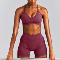 EnhanceLift™ Seamless Strappy Sports Bra New Branding | Burnt Maroon Red