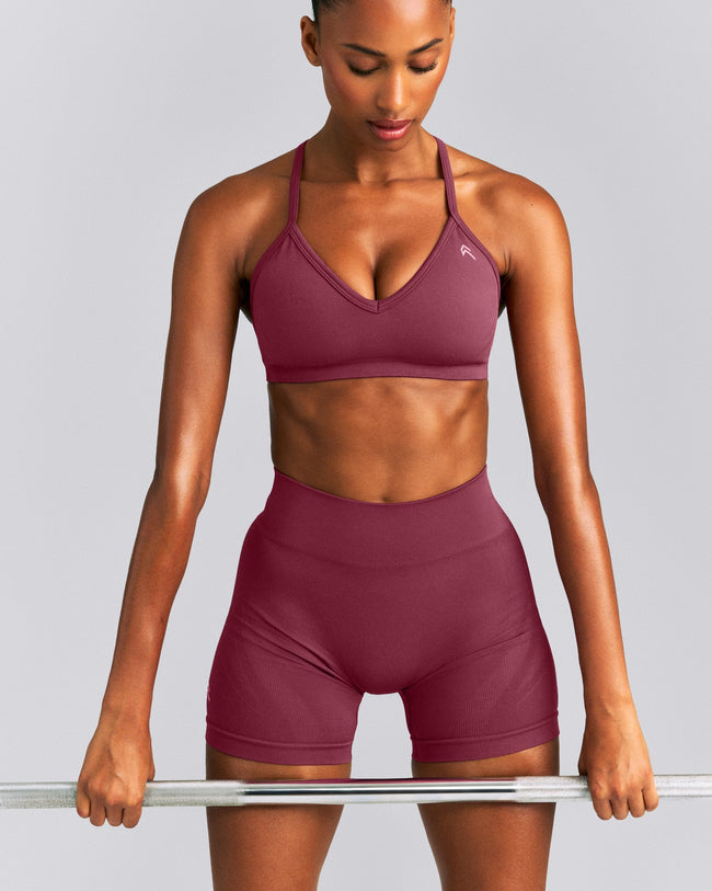 EnhanceLift™ Seamless Strappy Sports Bra New Branding | Burnt Maroon Red