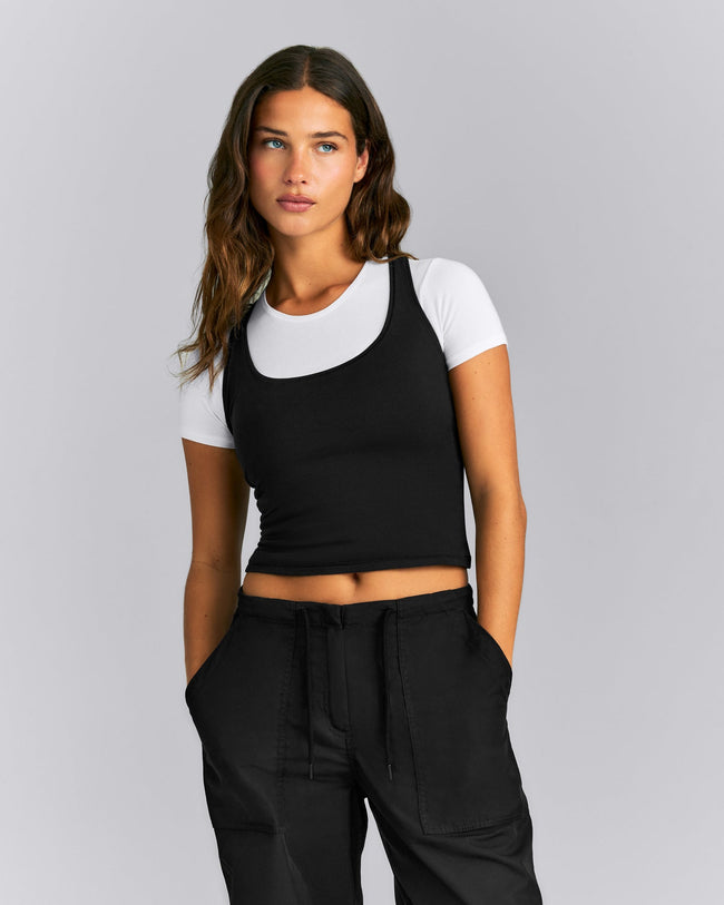Fitted Cotton Racer Tank | Black