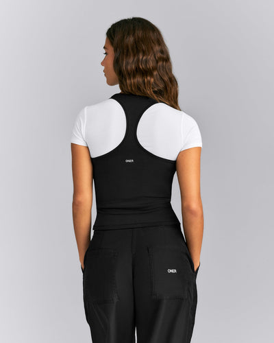 Fitted Cotton Racer Tank | Black