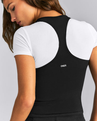 Fitted Cotton Racer Tank | Black