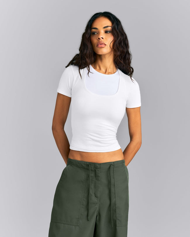 Fitted Cotton Racer Tank | White