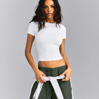 Fitted Cotton Short Sleeve Crew Neck T-Shirt | White