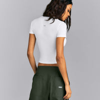 Fitted Cotton Short Sleeve Crew Neck T-Shirt | White