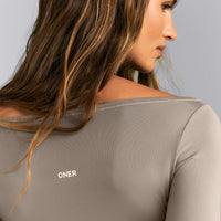 FormeSoft™ Fitted Off-The-Shoulder Long Sleeve Top | Washed Minky