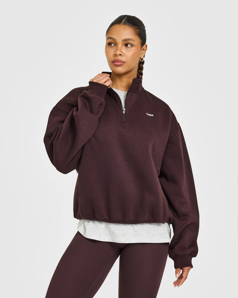 Foundations 1/4 Zip Sweatshirt with Grey Logo Plum Brown | Oner