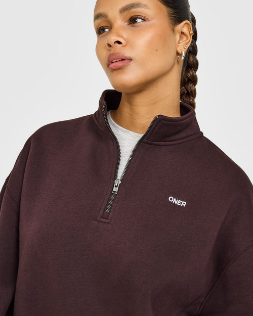 Foundations 1/4 Zip Sweatshirt with Gray Logo | Plum Brown