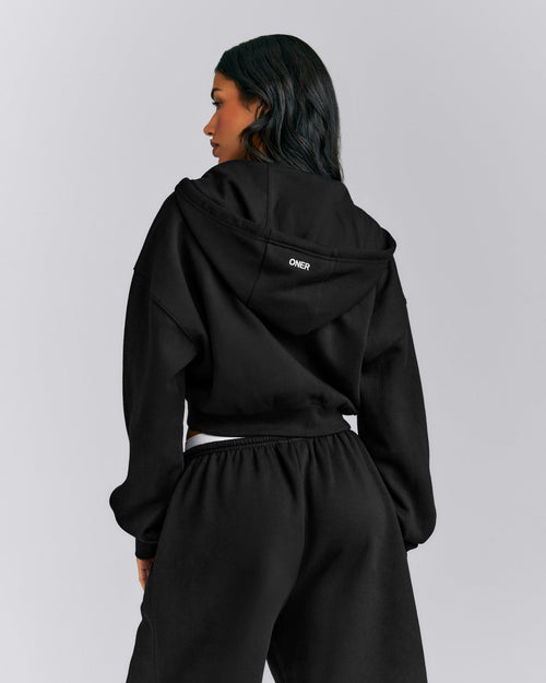 Foundations All Season Cropped Zip Up Hoodie | Black
