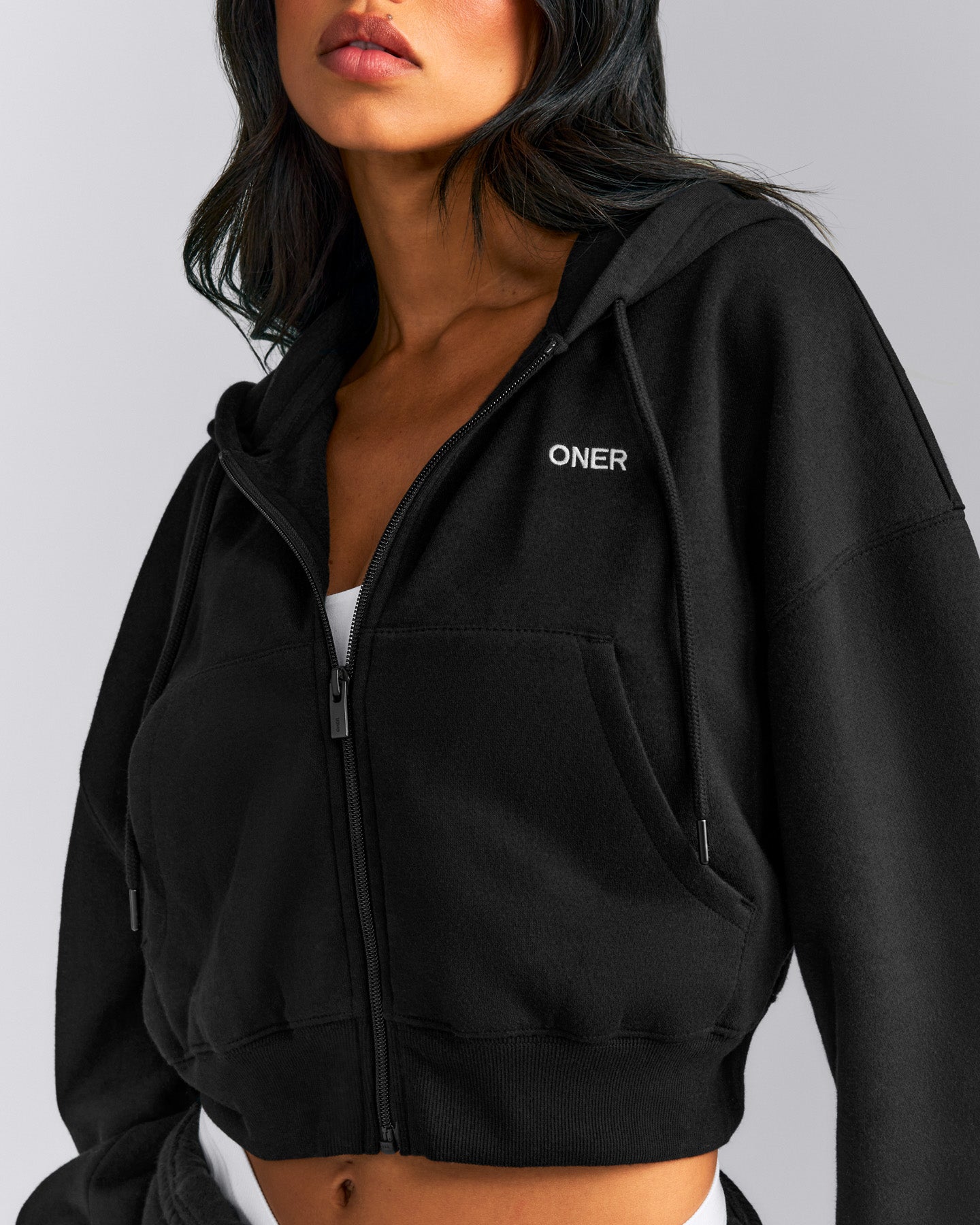 Foundations All Season Cropped Zip Up Hoodie New Branding | Black