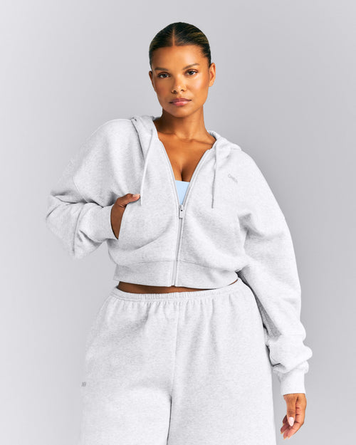 Foundations All Season Cropped Zip Up Hoodie | Gray Marl
