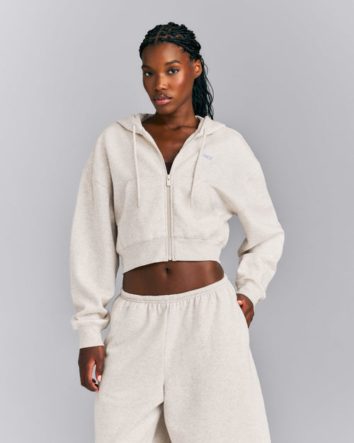 Foundations All Season Cropped Zip Up Hoodie | Oat Marl