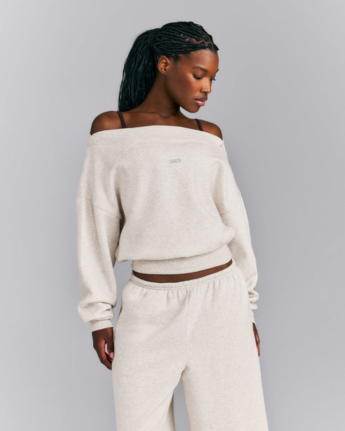 Foundations All Season Crossover Boat Neck Sweatshirt | Oat Marl