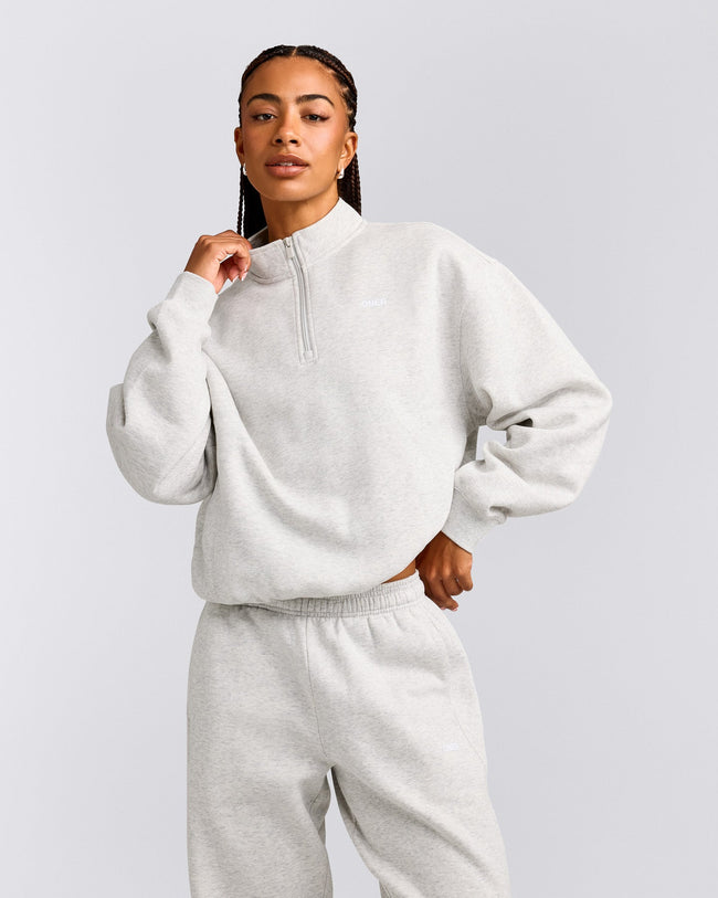 Foundations Cosy 1/4 Zip Sweatshirt | Light Gray Marl